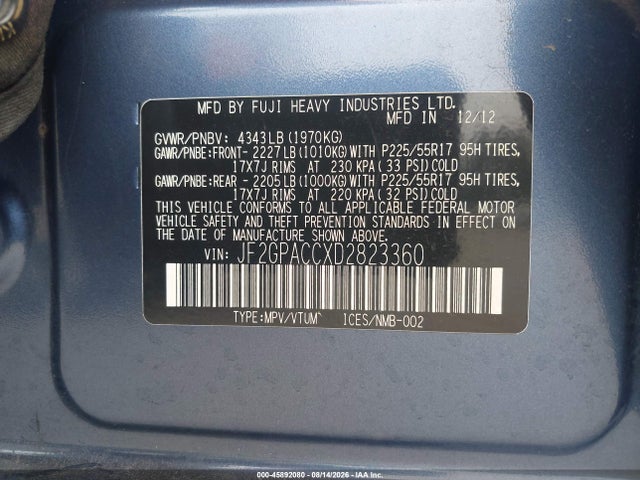 Aukcja sprzedaży 2013 Subaru Xv Crosstrek 2.0i Premium, vin: JF2GPACCXD2823360, numer aukcji: 45892080