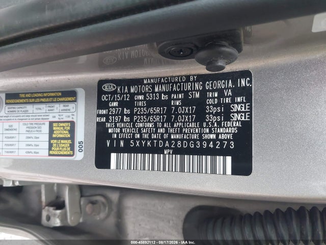 Aukcja sprzedaży 2013 Kia Sorento Lx V6, vin: 5XYKTDA28DG394273, numer aukcji: 45892112