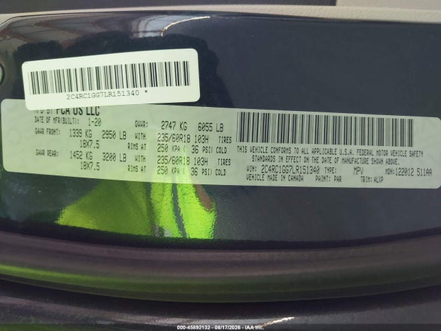 Продаж на аукціоні авто 2020 Chrysler Pacifica Limited, vin: 2C4RC1GG7LR151340, номер лоту: 45892132