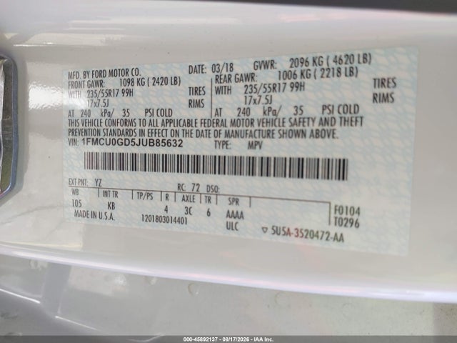Ford ESCAPE SE 2018 1FMCU0GD5JUB85632 Image 9
