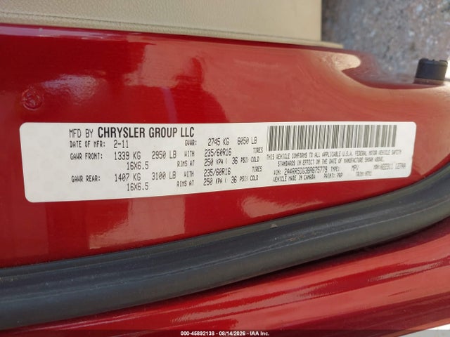 45892138 :رقم المزاد ، 2A4RR5DG3BR675779 vin ، 2011 Chrysler Town & Country Touring مزاد بيع