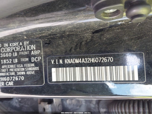 45892187 :رقم المزاد ، KNADM4A32H6072670 vin ، 2017 Kia Rio Lx مزاد بيع