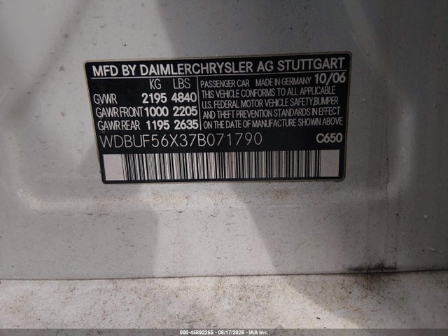Продаж на аукціоні авто 2007 Mercedes-benz E 350, vin: WDBUF56X37B071790, номер лоту: 45892265