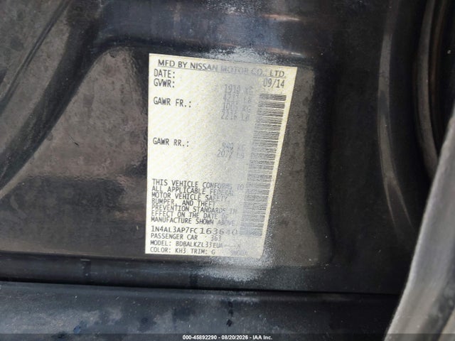 2015 Nissan Altima 2.5 Sv მანქანა იყიდება აუქციონზე, vin: 1N4AL3AP7FC163640, აუქციონის ნომერი: 45892290