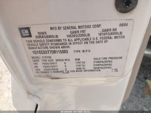 45892295 :رقم المزاد ، 1GYEC63T75R115083 vin ، 2005 Cadillac Escalade Standard مزاد بيع