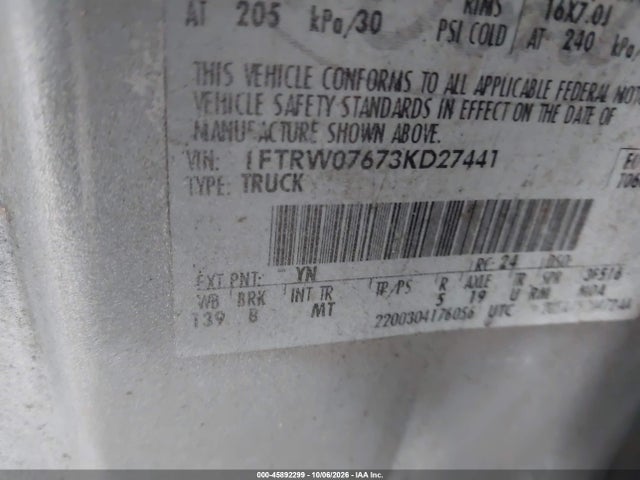 Продажа на аукционе авто 2003 Ford F-150 Lariat/xlt, vin: 1FTRW07673KD27441, номер лота: 45892299