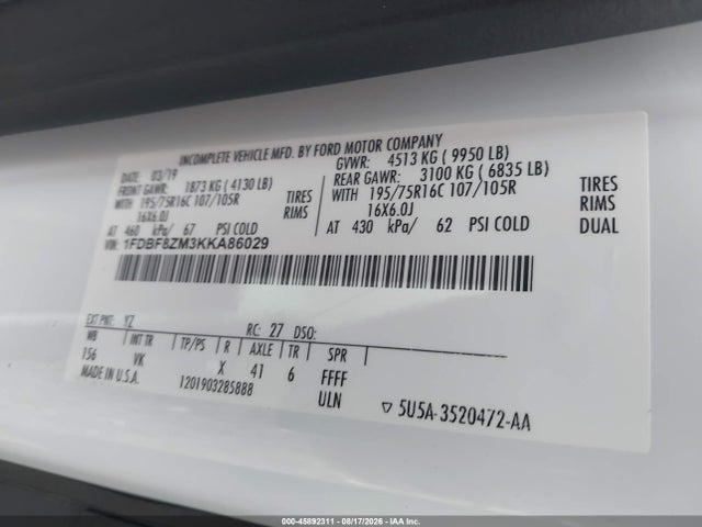 1FDBF8ZM3KKA86029 Ford Transit-350 Cab