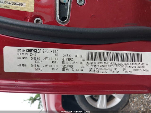 2012 Jeep Patriot Latitude მანქანა იყიდება აუქციონზე, vin: 1C4NJPFA4CD557096, აუქციონის ნომერი: 45892394