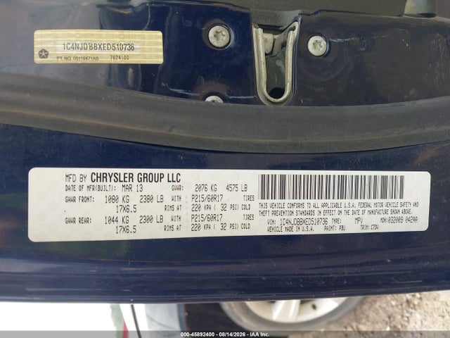 Продажа на аукционе авто 2014 Jeep Compass Sport, vin: 1C4NJDBBXED510736, номер лота: 45892400
