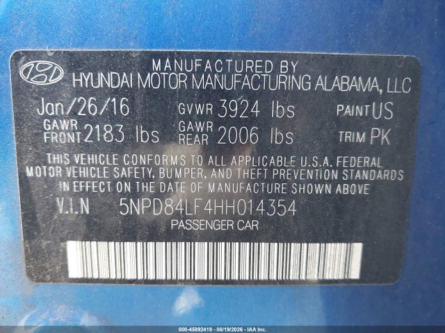 Продажа на аукционе авто 2017 Hyundai Elantra Se, vin: 5NPD84LF4HH014354, номер лота: 45892419