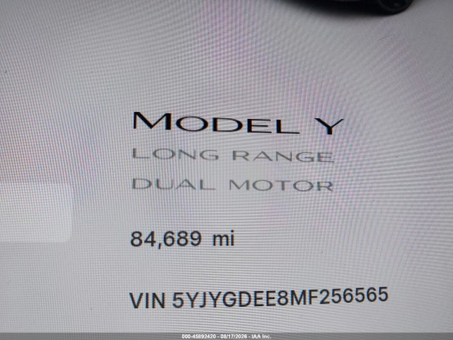 Продажа на аукционе авто 2021 Tesla Model Y Long Range Dual Motor All-wheel Drive, vin: 5YJYGDEE8MF256565, номер лота: 45892420