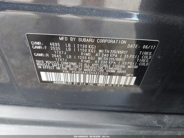Subaru Outback 2.5i 2017 4S4BSAAC5H3423230 Image 9