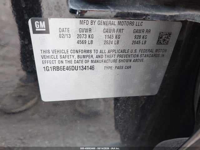 45892468 :رقم المزاد ، 1G1RB6E46DU134146 vin ، 2013 Chevrolet Volt مزاد بيع