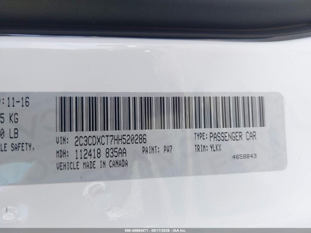 Aukcja sprzedaży 2017 Dodge Charger Daytona 340 Rwd, vin: 2C3CDXCT7HH520286, numer aukcji: 45892471
