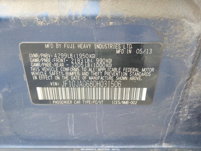 Продаж на аукціоні авто 2013 Subaru Impreza 2.0i Limited, vin: JF1GJAG68DH031506, номер лоту: 45892474