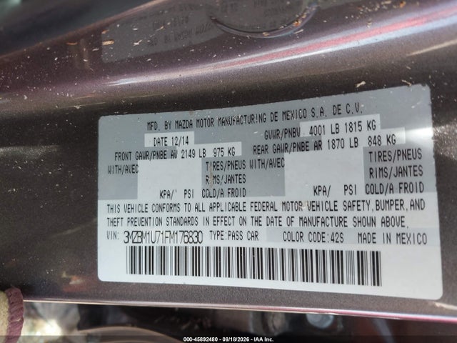 Aukcja sprzedaży 2015 Mazda Mazda3 I Sport, vin: 3MZBM1U71FM176830, numer aukcji: 45892480