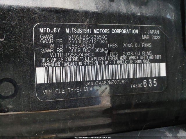 Aukcja sprzedaży 2022 Mitsubishi Outlander Sel Special Edition 2wd, vin: JA4J3VA82NZ072621, numer aukcji: 45892484