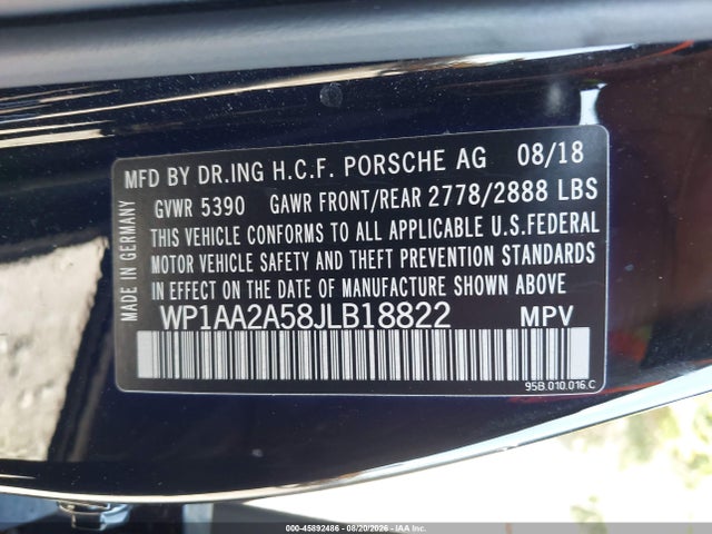 Aukcja sprzedaży 2018 Porsche Macan, vin: WP1AA2A58JLB18822, numer aukcji: 45892486