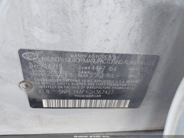 Aukcja sprzedaży 2016 Hyundai Sonata Sport, vin: 5NPE34AFXGH367427, numer aukcji: 45892494