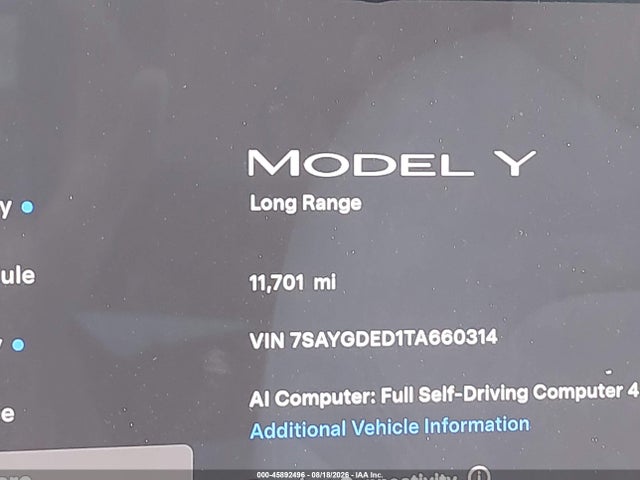 Aukcja sprzedaży 2026 Tesla Model Y Premium Rear-wheel Drive/rear-wheel Drive, vin: 7SAYGDED1TA660314, numer aukcji: 45892496