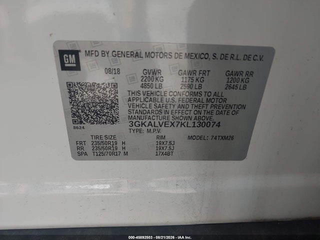 Aukcja sprzedaży 2019 Gmc Terrain Slt, vin: 3GKALVEX7KL130074, numer aukcji: 45892503