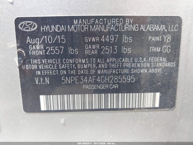 Продаж на аукціоні авто 2016 Hyundai Sonata Sport, vin: 5NPE34AF4GH285595, номер лоту: 45892511