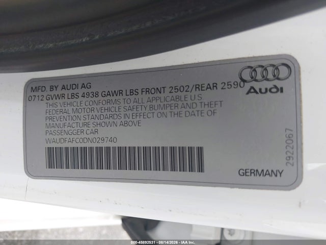 Aukcja sprzedaży 2013 Audi A6 2.0t Premium, vin: WAUDFAFC0DN029740, numer aukcji: 45892531