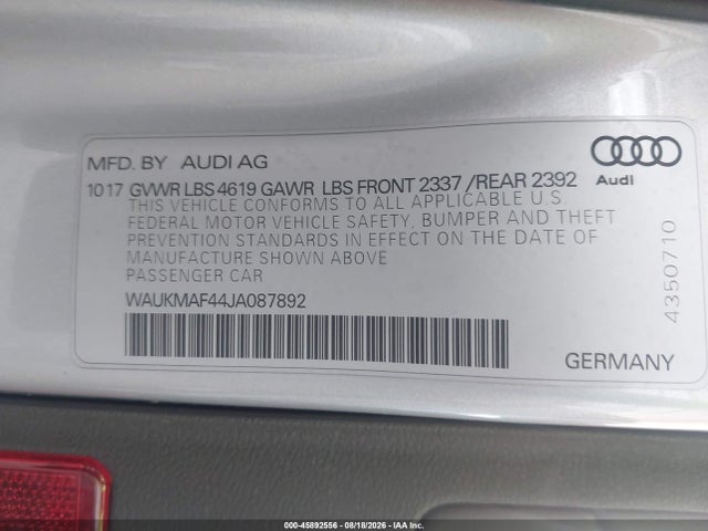 Aukcja sprzedaży 2018 Audi A4 2.0t Tech Ultra Premium/2.0t Ultra Premium, vin: WAUKMAF44JA087892, numer aukcji: 45892556