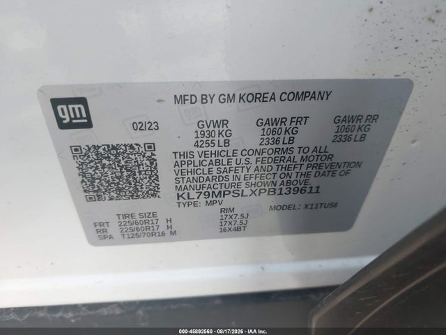 Продажа на аукционе авто 2023 Chevrolet Trailblazer Fwd Lt, vin: KL79MPSLXPB139611, номер лота: 45892560