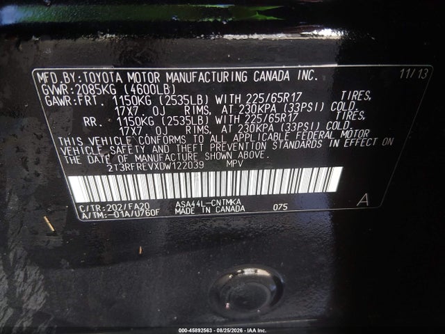 2013 Toyota Rav4 Xle მანქანა იყიდება აუქციონზე, vin: 2T3RFREVXDW122039, აუქციონის ნომერი: 45892563