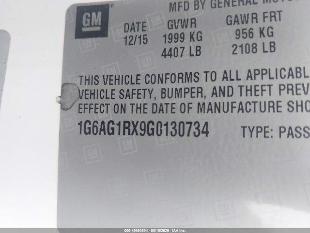 45892594 :رقم المزاد ، 1G6AG1RX9G0130734 vin ، 2016 Cadillac Ats Standard مزاد بيع