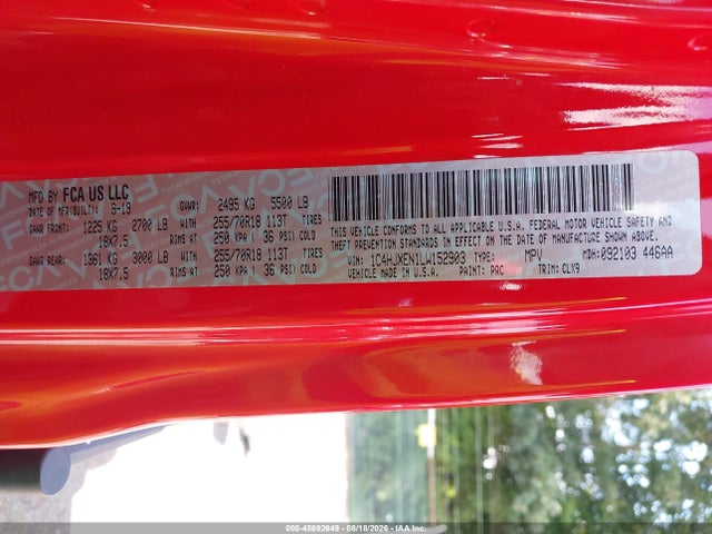 45892649 :رقم المزاد ، 1C4HJXEN1LW152903 vin ، 2020 Jeep Wrangler Unlimited Sahara 4x4 مزاد بيع