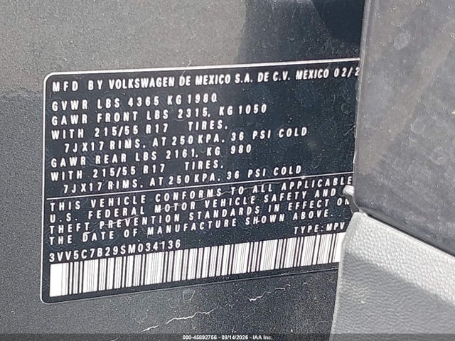 2025 Volkswagen Taos 1.5t S მანქანა იყიდება აუქციონზე, vin: 3VV5C7B29SM034136, აუქციონის ნომერი: 45892756