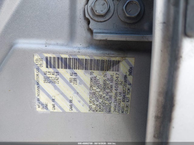 Aukcja sprzedaży 2011 Nissan Altima 2.5 S, vin: 1N4AL2AP6BN408047, numer aukcji: 45892759
