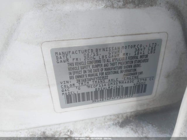 2015 Nissan Sentra Sr მანქანა იყიდება აუქციონზე, vin: 3N1AB7AP4FY323522, აუქციონის ნომერი: 45892768