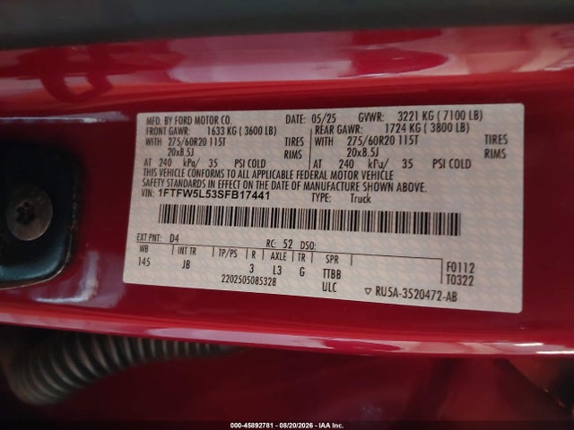 Ford F-150 Lariat 2025 1FTFW5L53SFB17441 Image 9