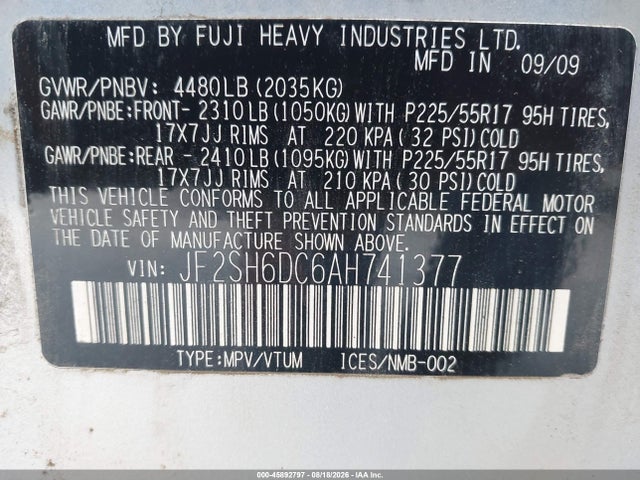 2010 Subaru Forester 2.5x Limited მანქანა იყიდება აუქციონზე, vin: JF2SH6DC6AH741377, აუქციონის ნომერი: 45892797