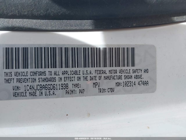 Продаж на аукціоні авто 2016 Jeep Compass Sport, vin: 1C4NJCBA6GD611938, номер лоту: 45892819
