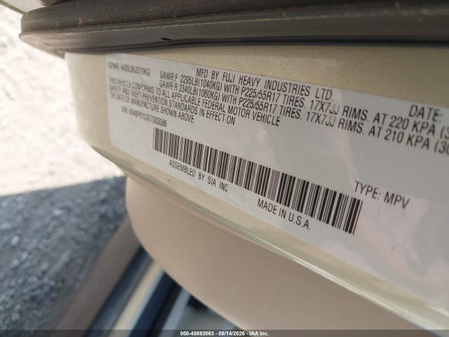 Продажа на аукционе авто 2007 Subaru Outback 2.5i, vin: 4S4BP61C977303386, номер лота: 45892863