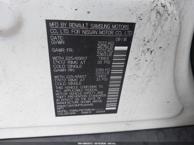 Aukcja sprzedaży 2017 Nissan Rogue S, vin: KNMAT2MV9HP504448, numer aukcji: 45892873