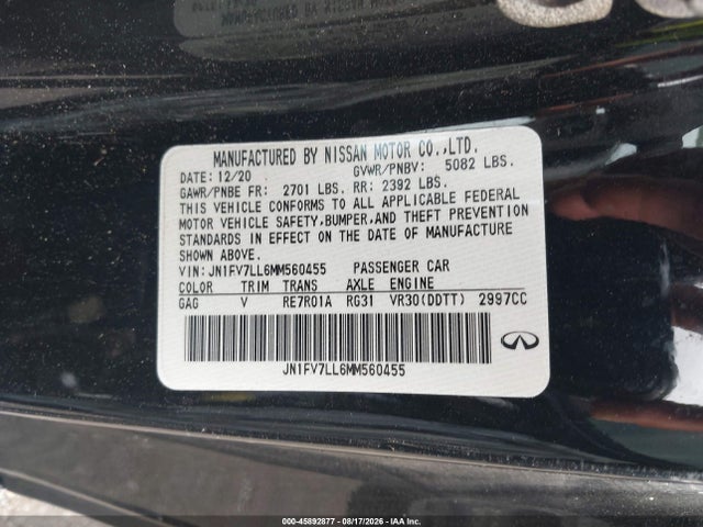 45892877 :رقم المزاد ، JN1FV7LL6MM560455 vin ، 2021 Infiniti Q60 Red Sport 400 Awd مزاد بيع