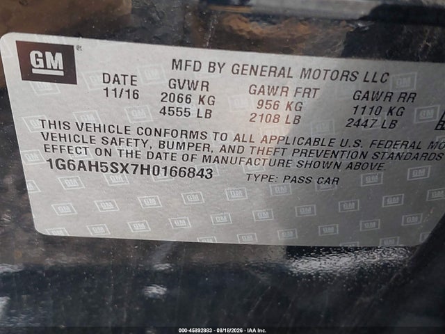 Продажа на аукционе авто 2017 Cadillac Ats Luxury, vin: 1G6AH5SX7H0166843, номер лота: 45892883