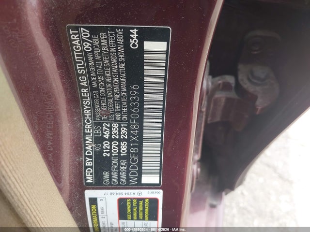 45892924 :رقم المزاد ، WDDGF81X48F063396 vin ، 2008 Mercedes-benz C 300 Luxury 4matic مزاد بيع