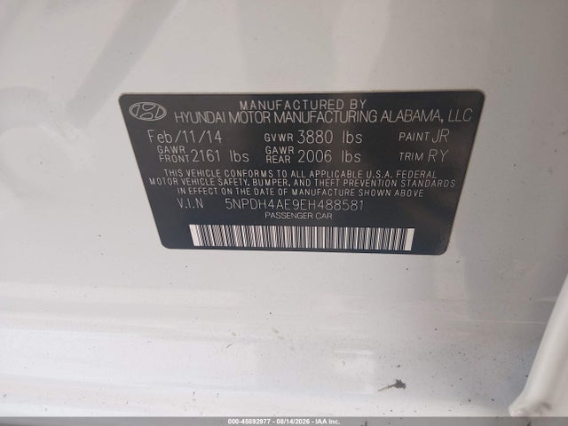 Hyundai Elantra Limited 2014 5NPDH4AE9EH488581 Image 9