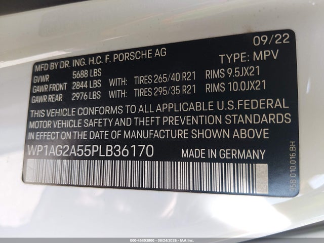 Aukcja sprzedaży 2023 Porsche Macan S, vin: WP1AG2A55PLB36170, numer aukcji: 45893000