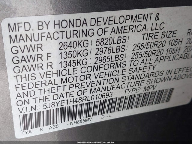 Aukcja sprzedaży 2024 Acura Mdx Technology Package, vin: 5J8YE1H48RL010693, numer aukcji: 45893016