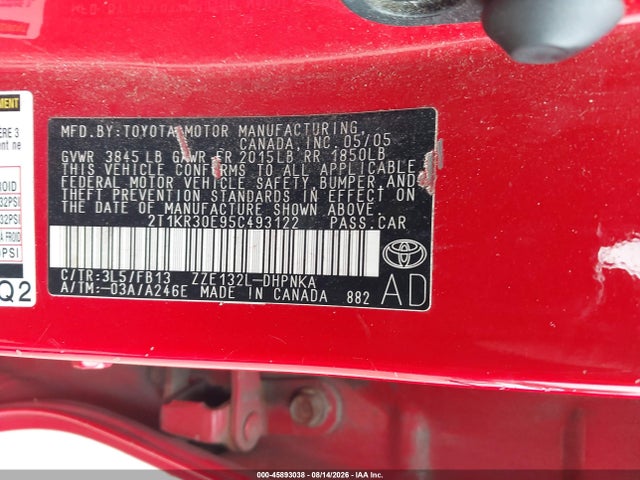 Продаж на аукціоні авто 2005 Toyota Matrix Xr, vin: 2T1KR30E95C493122, номер лоту: 45893038