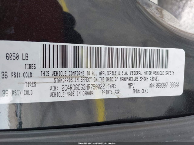 2017 Dodge Grand Caravan Sxt მანქანა იყიდება აუქციონზე, vin: 2C4RDGCG3HR790022, აუქციონის ნომერი: 45893043