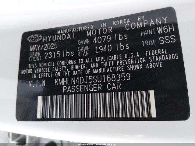 KMHLN4DJ5SU168359 Hyundai Elantra Hybrid Limited