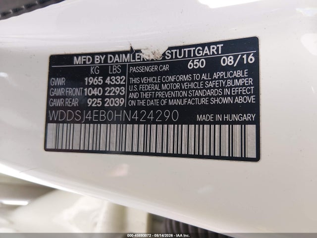 2017 Mercedes-benz Cla 250 მანქანა იყიდება აუქციონზე, vin: WDDSJ4EB0HN424290, აუქციონის ნომერი: 45893072